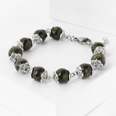 Браслет змеевик Россия 12 мм 17 см (+3 см) (сталь хир.)