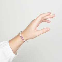 Браслет микс аметист, лунный камень, флюорит (сталь хир.) 4 мм 16 см (+3 см)