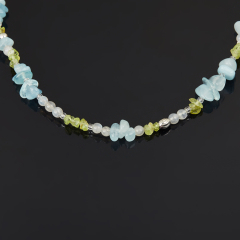 Чокер микс аквамарин, лабрадор, хризолит (сталь хир.) 4 мм 40 см (+7 см)