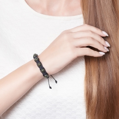 Браслет змеевик Россия (текстиль) шамбала 10 мм 19 см (регулируемый)