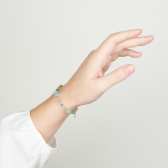 Браслет микс аквамарин, лабрадор, хризолит (сталь хир.) 4 мм 17 см (+3 см)