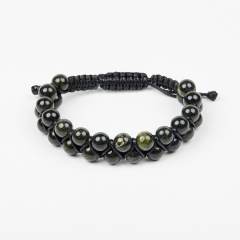 Браслет змеевик Россия (текстиль) шамбала 8 мм 17 см (регулируемый)