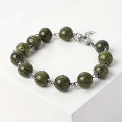 Браслет змеевик Россия (сталь хир.) 8 мм 16 см (+3 см)