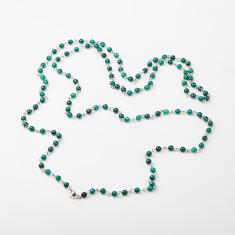 Бусы малахит Конго (сталь хир.) (цепочка) длинные 6 мм 128 см