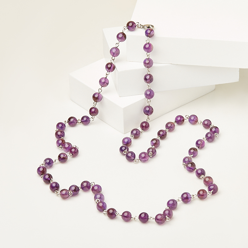 Бусы аметист Бразилия (сталь хир.) длинные 6 мм 126 см