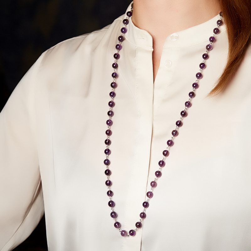 Бусы аметист Бразилия (сталь хир.) длинные 6 мм 126 см