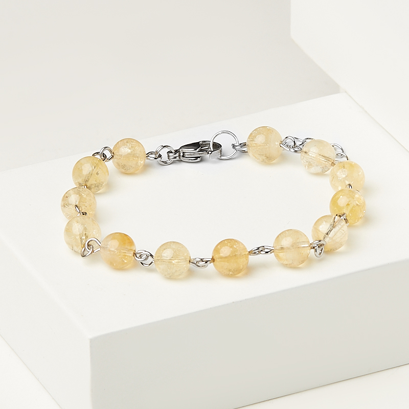 Браслет цитрин Бразилия (сталь хир.) 6 мм 16 см (+3 см)