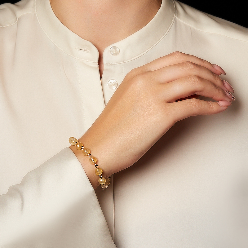 Браслет цитрин Бразилия (сталь хир.) 6 мм 16 см (+3 см)