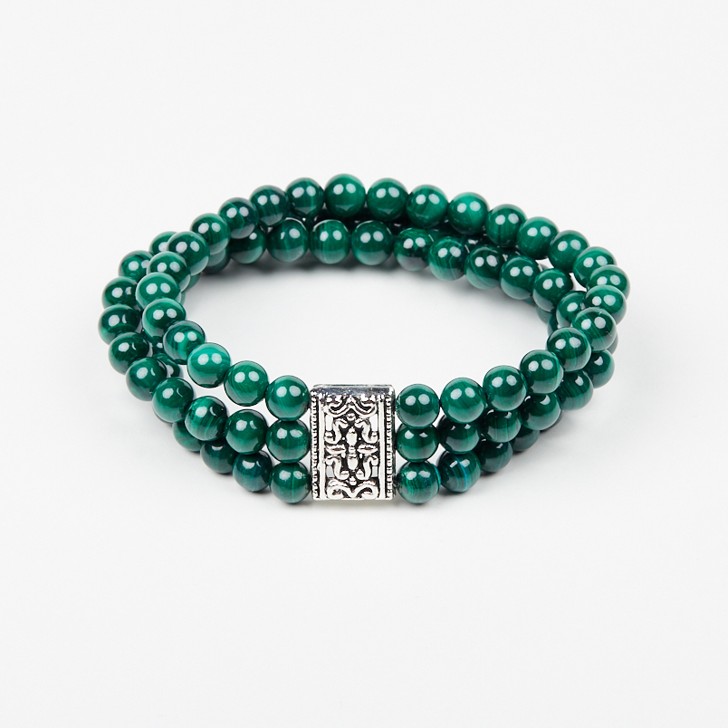 Браслет малахит Конго (биж. сплав) 6 мм 17 см