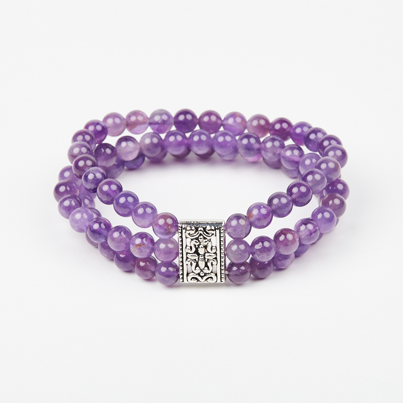 Браслет аметист Бразилия (биж. сплав) 6 мм 17 см