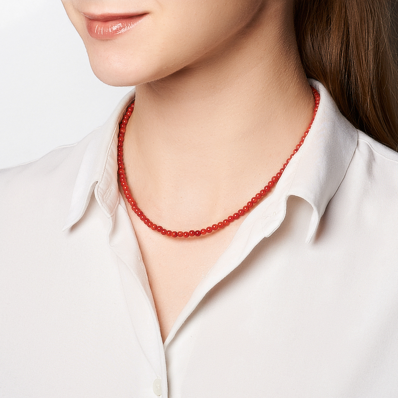 Бусы коралл красный Индонезия (сталь хир.) 4 мм 42 см (+7 см)