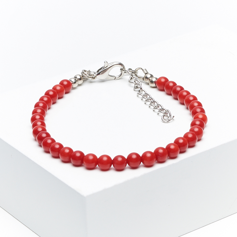 Браслет коралл красный Индонезия (сталь хир.) 4 мм 16 см (+3 см)