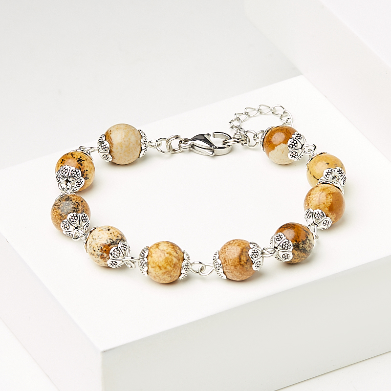 Браслет яшма рисунчатая (песочная) Намибия 8 мм 16 см (+3 см) (сталь хир.)