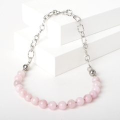 Бусы розовый кварц Бразилия (сталь хир.) (колье) трансформер 8 мм 38 см