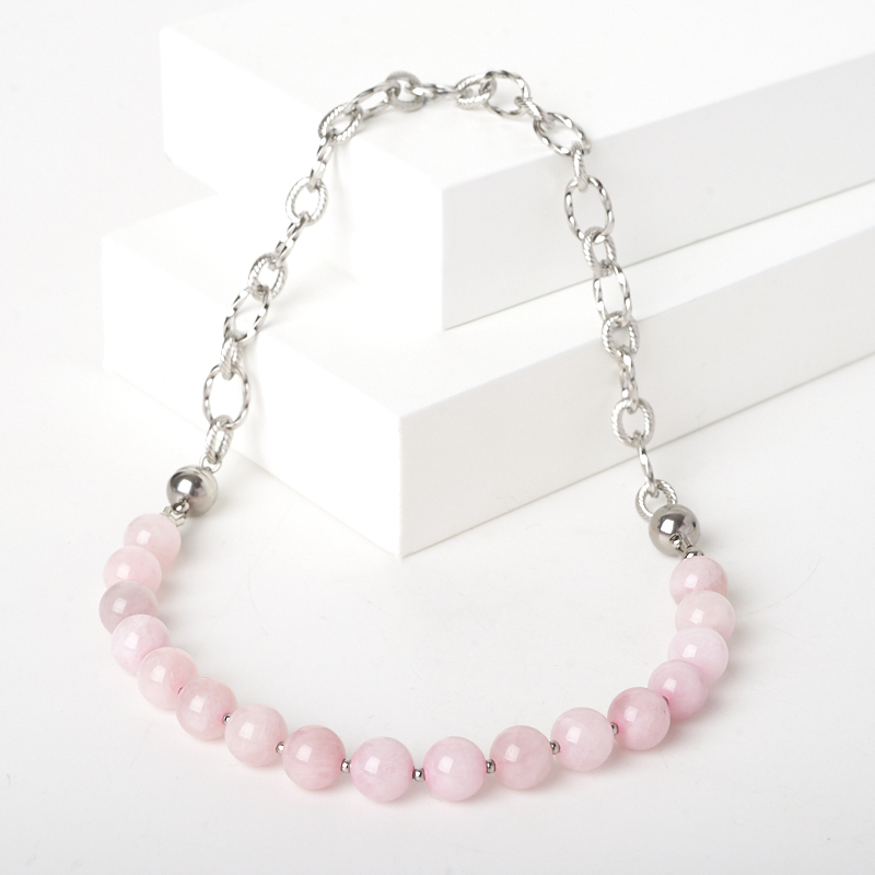 Бусы розовый кварц Бразилия (сталь хир.) (колье) трансформер 8 мм 38 см