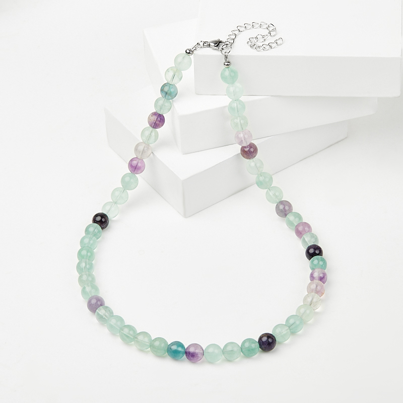 Бусы флюорит (сталь хир.) 8 мм 55 см (+7 см)