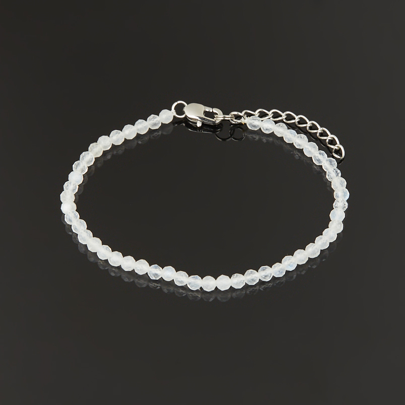 Браслет лунный камень (адуляр) Индия (сталь хир.) огранка 3 мм 16 см (+3 см)