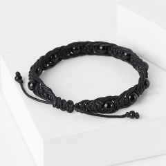 Браслет агат черный Бразилия (текстиль) шамбала 6 мм 17 см (регулируемый)