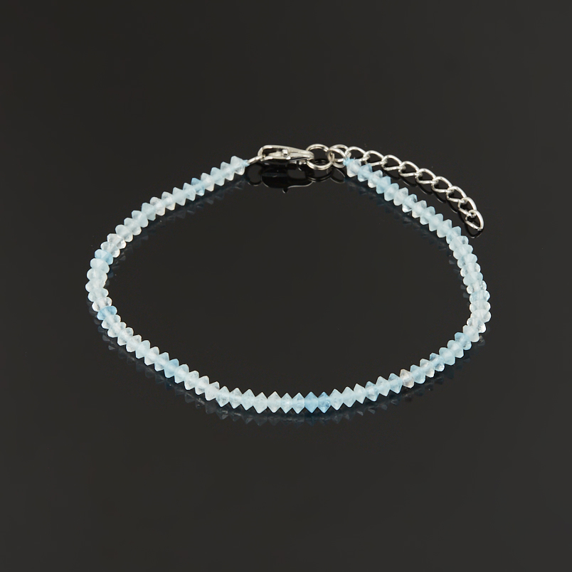 Браслет аквамарин Бразилия огранка 3 мм 16 см (+3 см) (сталь хир.)
