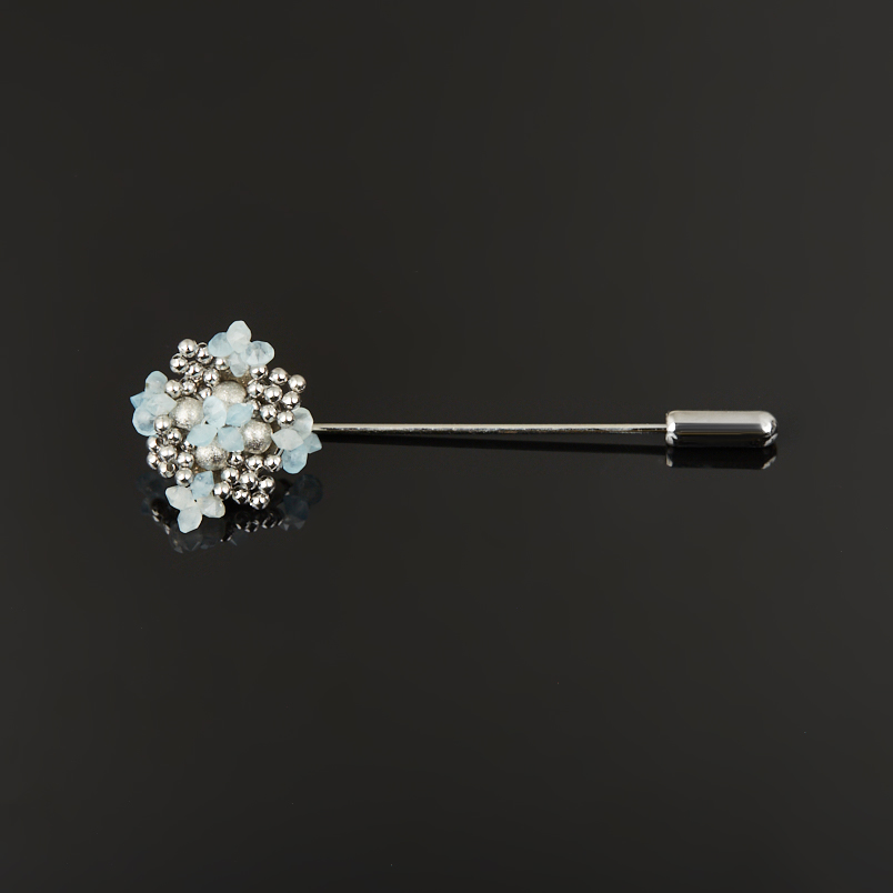 Брошь аквамарин Бразилия (сталь хир.) огранка (булавка)