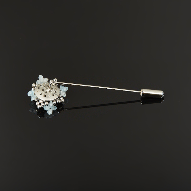 Брошь аквамарин Бразилия (сталь хир.) огранка (булавка)