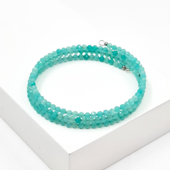 Браслет амазонит Перу (биж. сплав, сталь хир.) пружина огранка 3 мм 18 см (регулируемый)