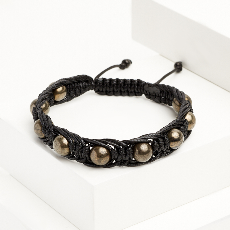 Браслет пирит Перу (текстиль) шамбала 8 мм 17 см (регулируемый)