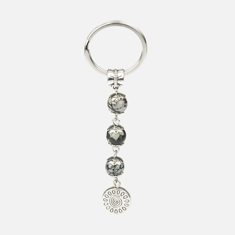 Брелок обсидиан снежный США (биж. сплав, сталь хир.) 6,5 см