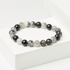 Браслет кварц с турмалином Бразилия 8 мм 16 см