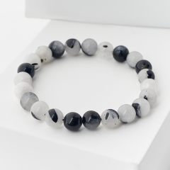 Браслет кварц с турмалином Бразилия 8 мм 16 см