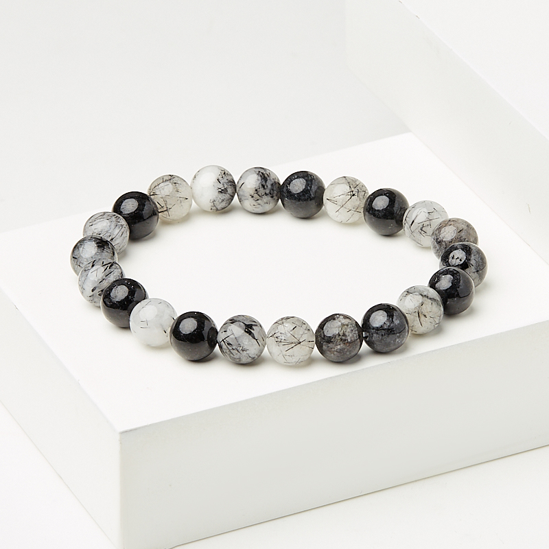 Браслет кварц с турмалином Бразилия 8 мм 17 см