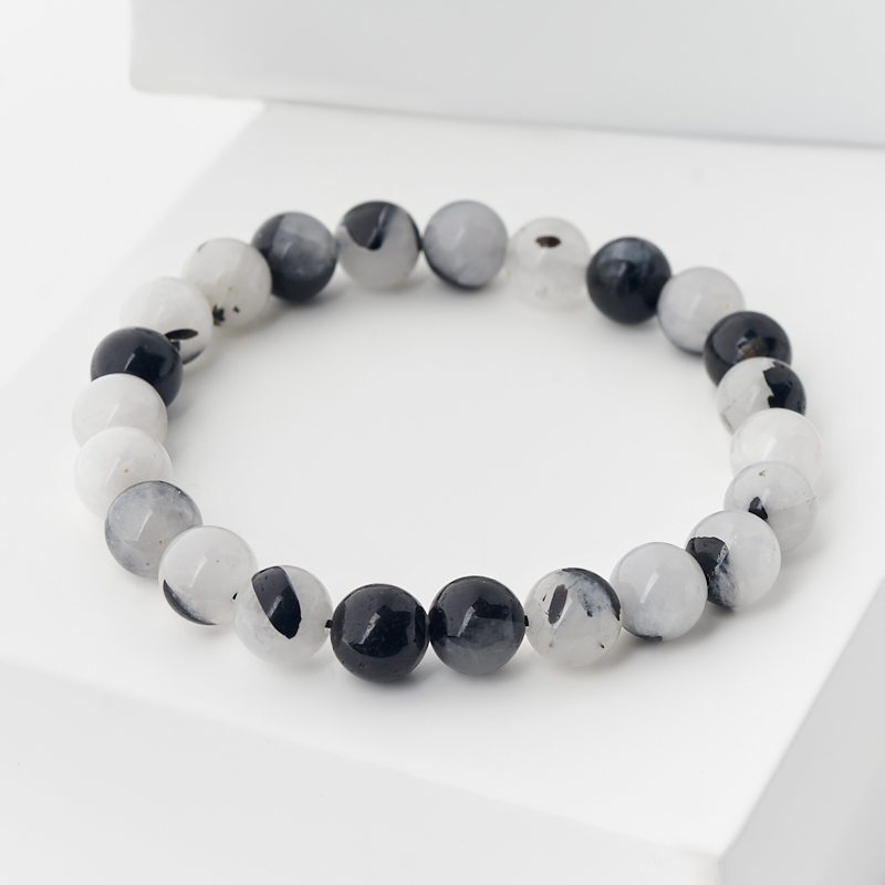 Браслет кварц с турмалином Бразилия 8 мм 17 см