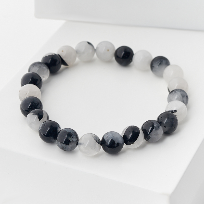 Браслет кварц с турмалином Бразилия 8 мм 17 см