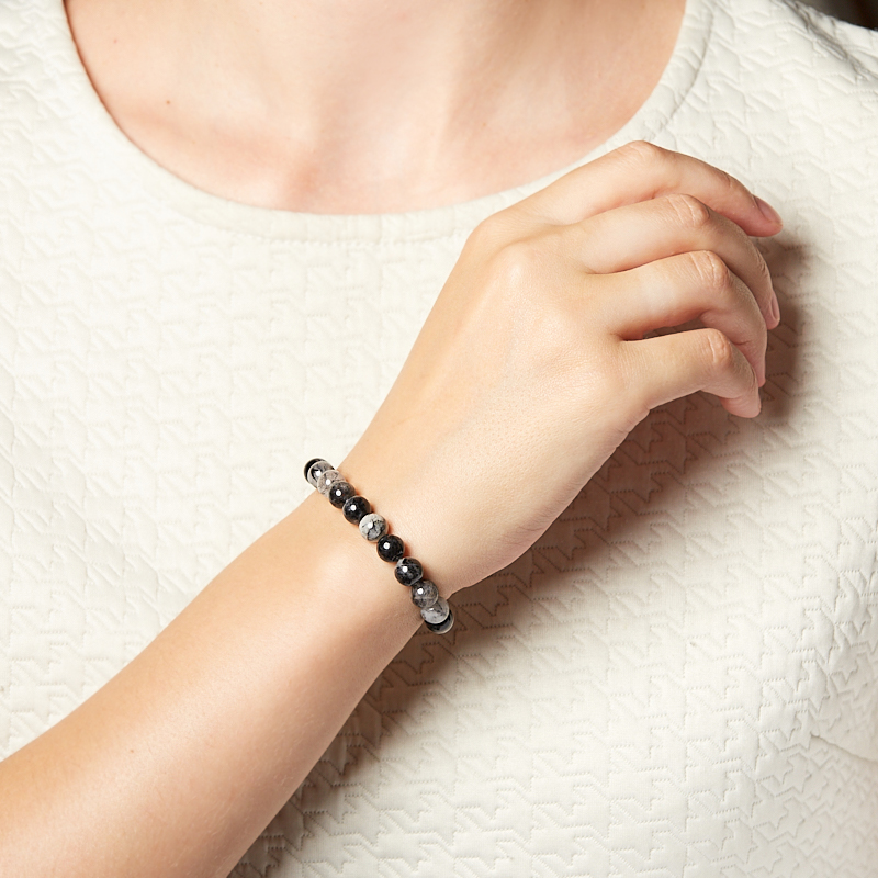 Браслет кварц с турмалином Бразилия 8 мм 17 см