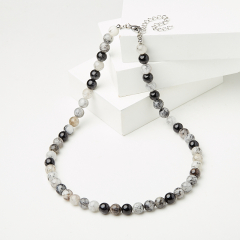 Бусы кварц с турмалином Бразилия (сталь хир.) 8 мм 46 см (+7 см)