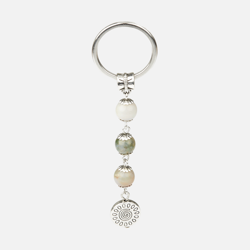 Брелок агат моховой Индия (биж. сплав, сталь хир.) 6,5 см