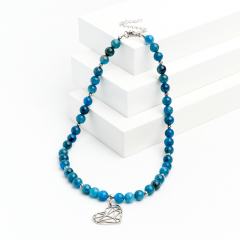 Бусы апатит синий Бразилия (сталь хир.) (колье) 8 мм 40 см (+7 см)