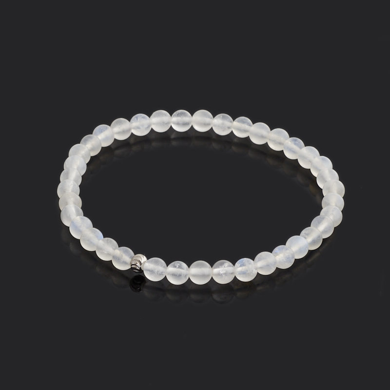 Браслет лунный камень (адуляр) Индия (сталь хир.) 4 мм 18 см