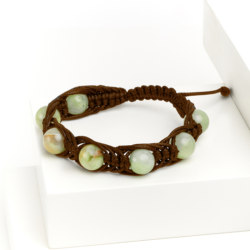 Браслет оникс мраморный зеленый Пакистан (текстиль) шамбала 10 мм 17 см (регулируемый)