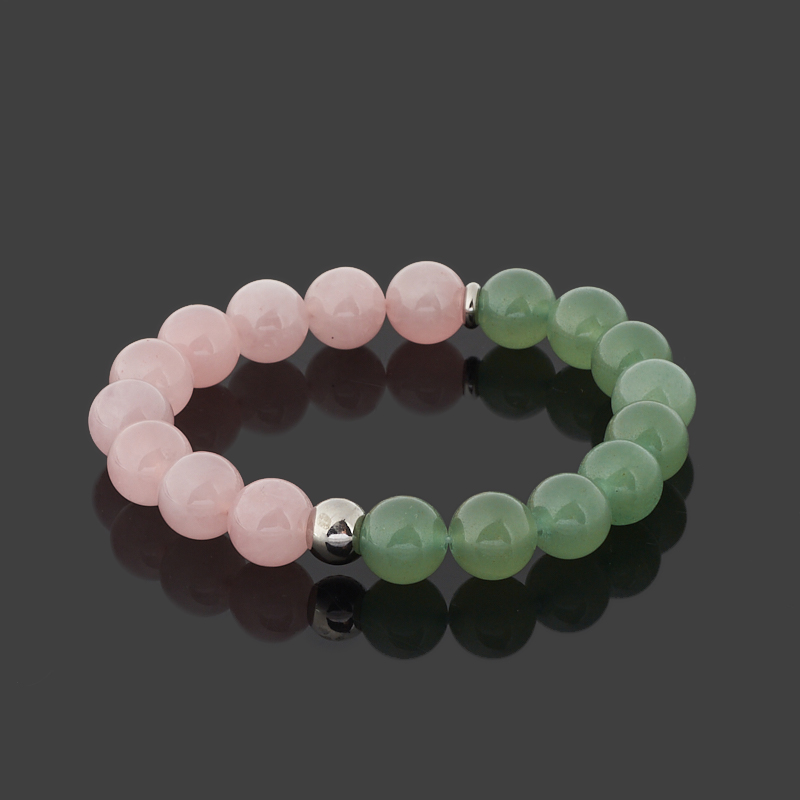 Браслет микс авантюрин, розовый кварц (сталь хир.) 10 мм 17 см