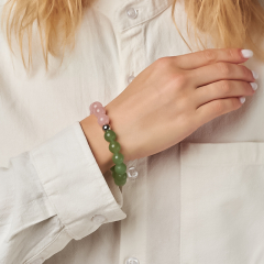 Браслет микс авантюрин, розовый кварц (сталь хир.) 10 мм 17 см