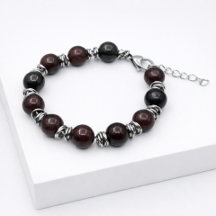 Браслет гранат альмандин Индия 10 мм 18 см (+3 см) (сталь хир.)