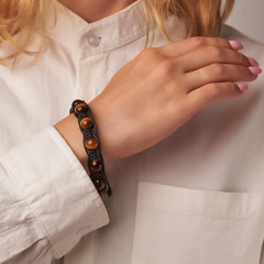 Браслет тигровый глаз ЮАР (текстиль) шамбала 10 мм 16 см (регулируемый)