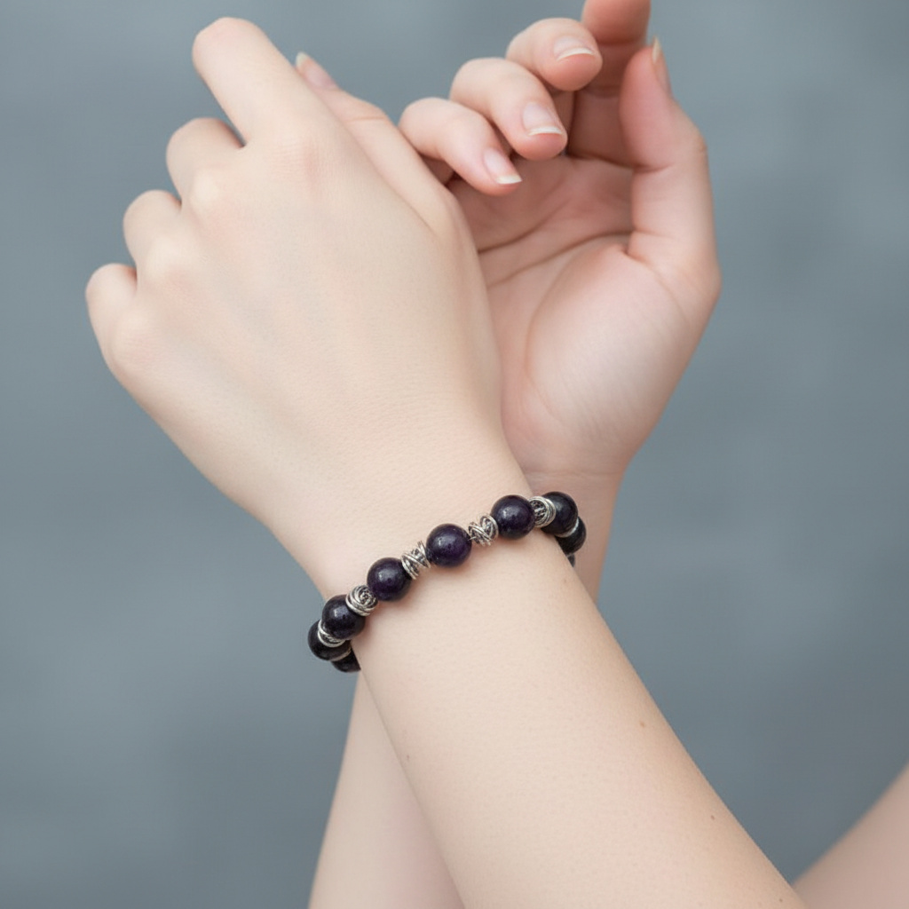 Браслет аметист Бразилия (сталь хир.) 10 мм 16 см (+3 см)