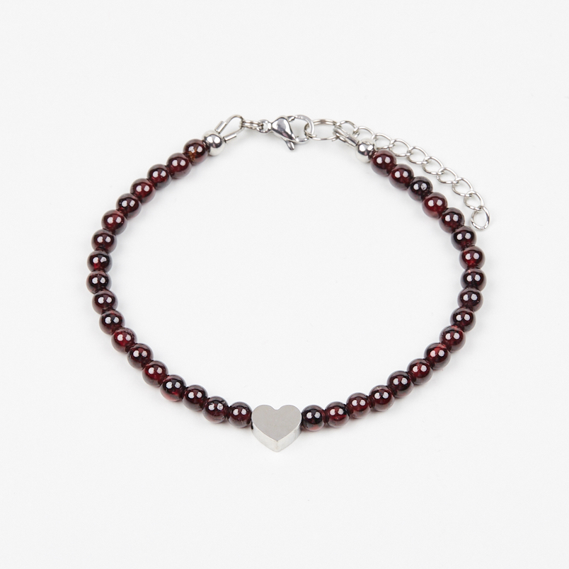 Браслет гранат альмандин Индия (сталь хир.) 4 мм 16 см (+3 см)