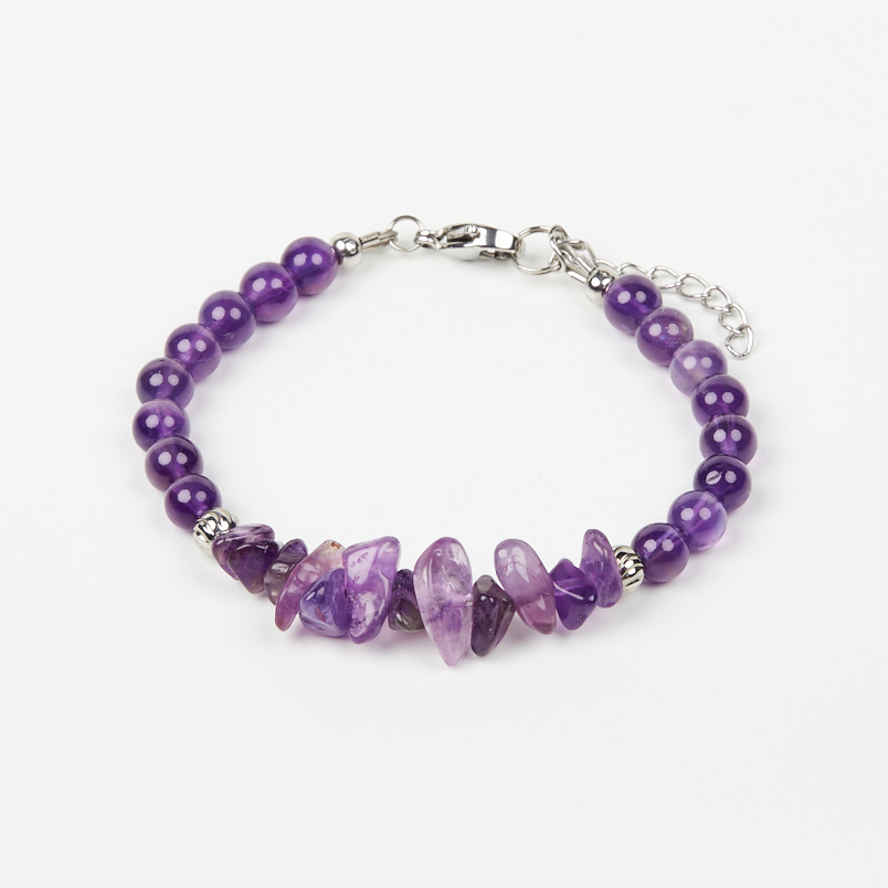Браслет аметист Бразилия 17 см (+3 см) (сталь хир.)