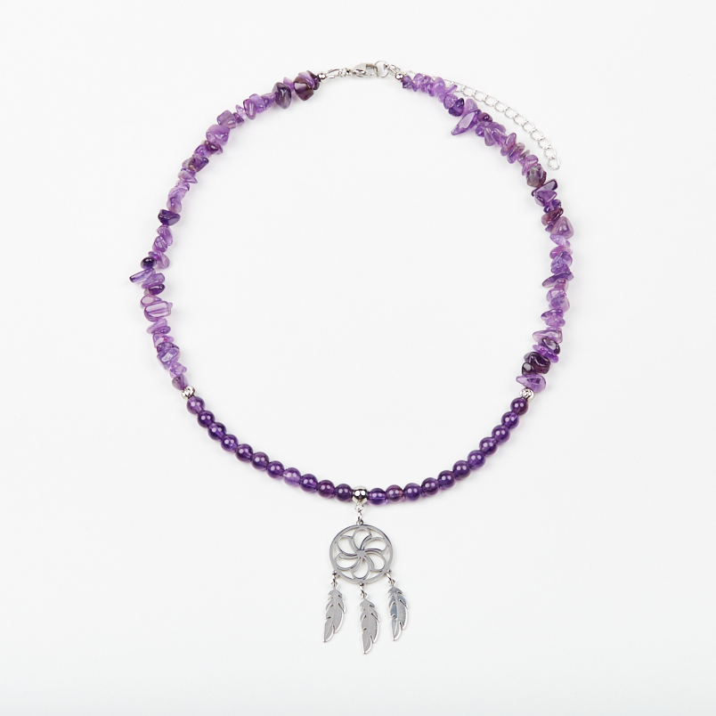Бусы аметист Бразилия (колье) 44 см (+7 см) (сталь хир.)