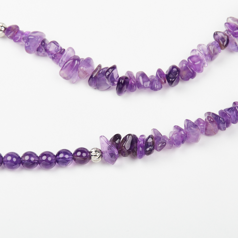 Бусы аметист Бразилия (колье) 44 см (+7 см) (сталь хир.)