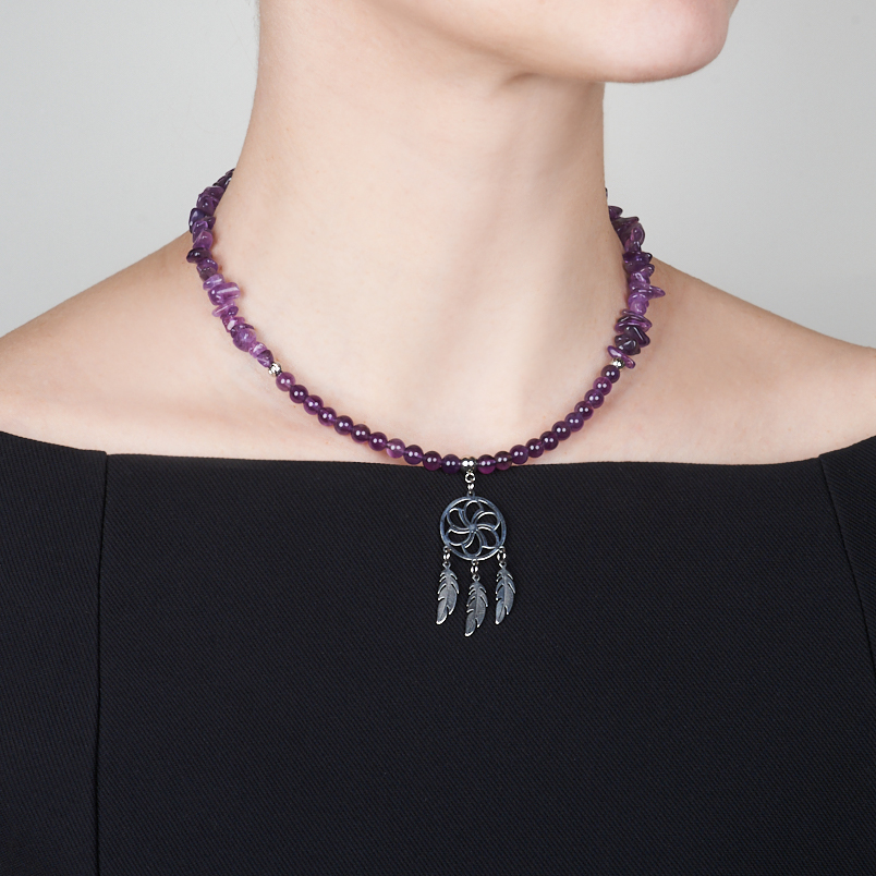 Бусы аметист Бразилия (колье) 44 см (+7 см) (сталь хир.)