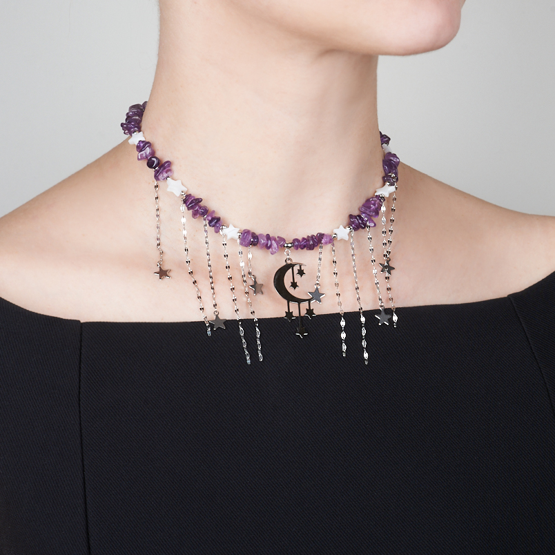 Бусы аметист Бразилия (сталь хир.) (колье) 38 см (+7 см)